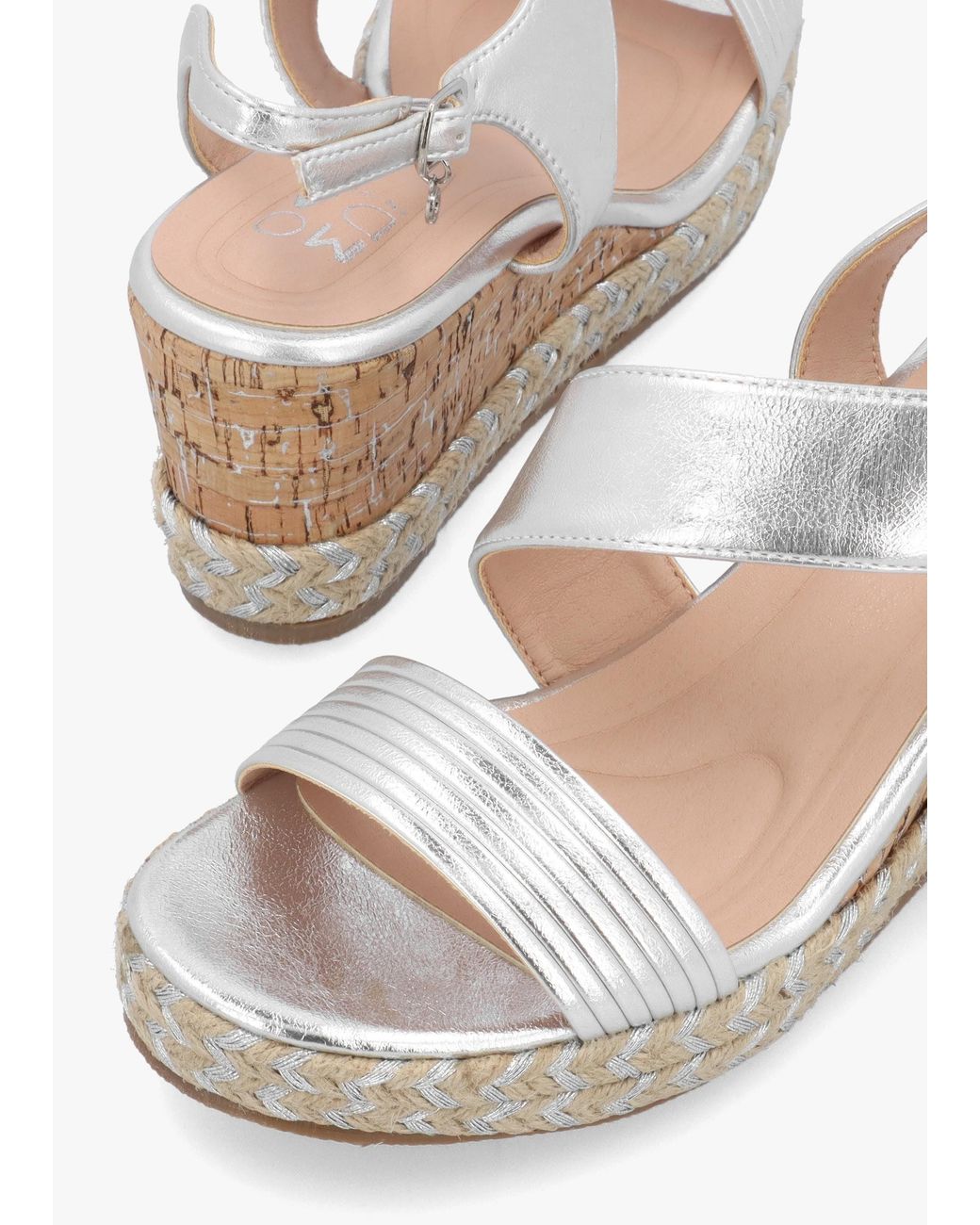 Moda In Pelle White Spotalia Cork Mid Wedge Sandals