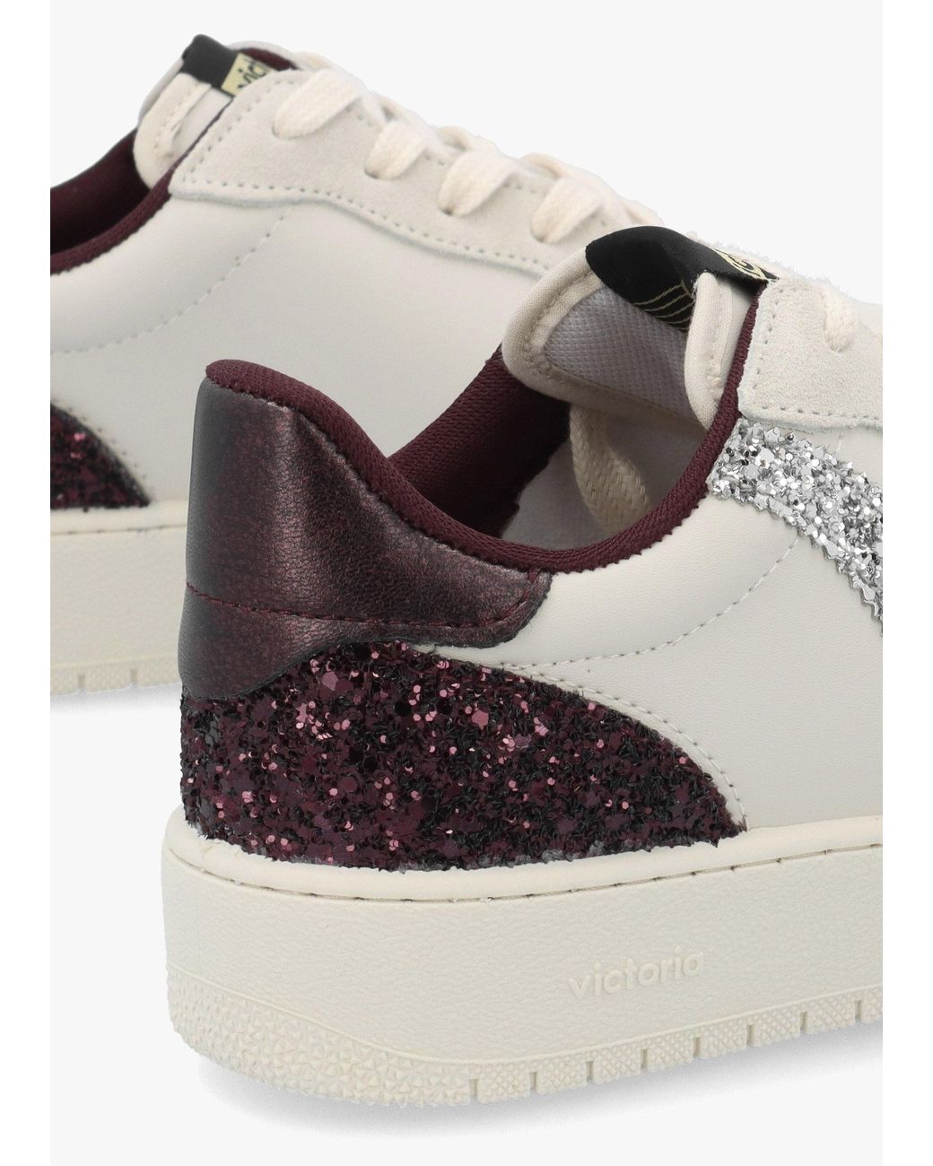 Victoria White Madrid Burgundy Glitter V Logo Trainers