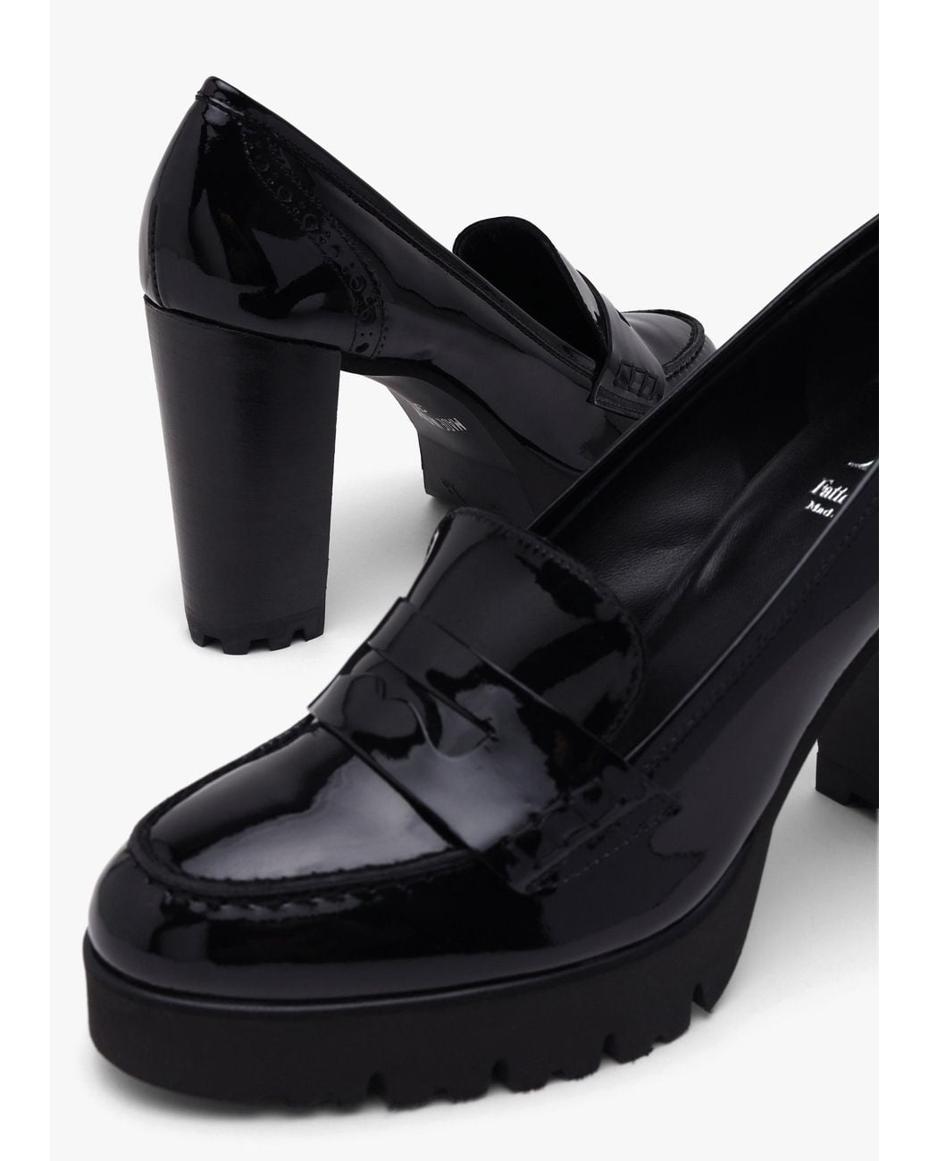 Luca Grossi Black Leather Platform Heeled Loafers