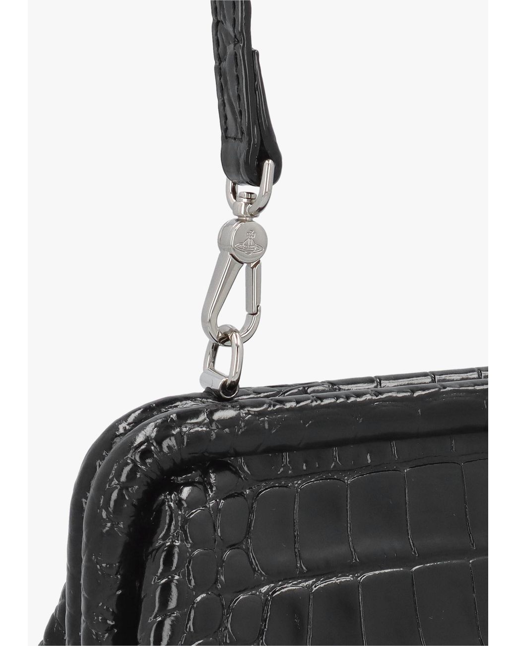 Vivienne Westwood Black Jane Frame Croc Embossed Leather Shoulder Bag Purse