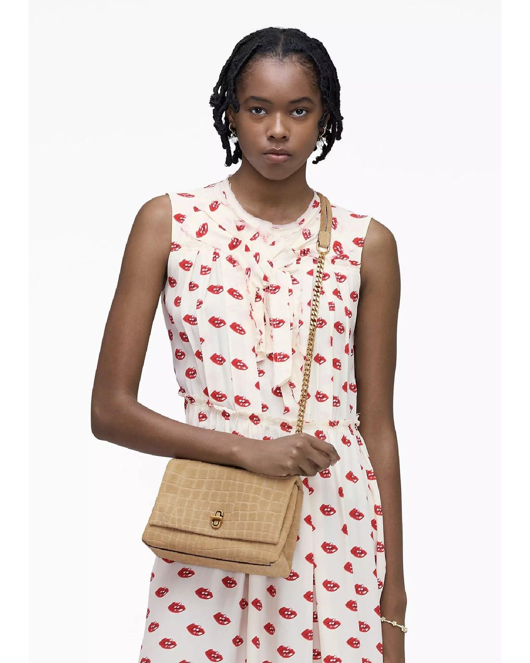 Marc Jacobs Natural The Suede Croc Slim Dual Convertible Sahara Shoulder Bag