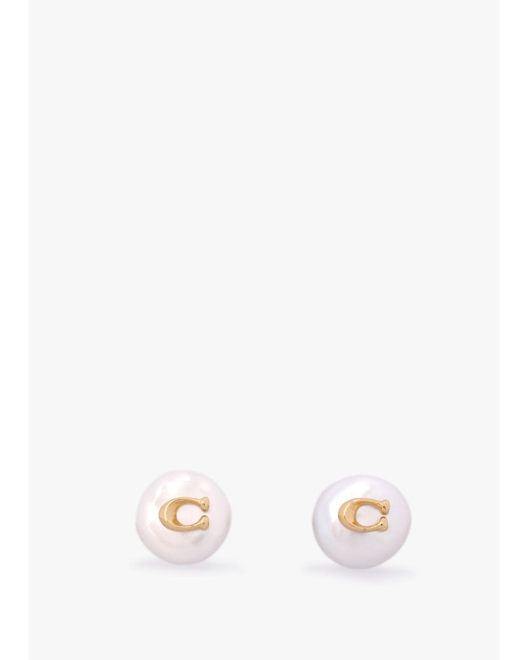 COACH White Circle Pearl C Logo Stud Earrings