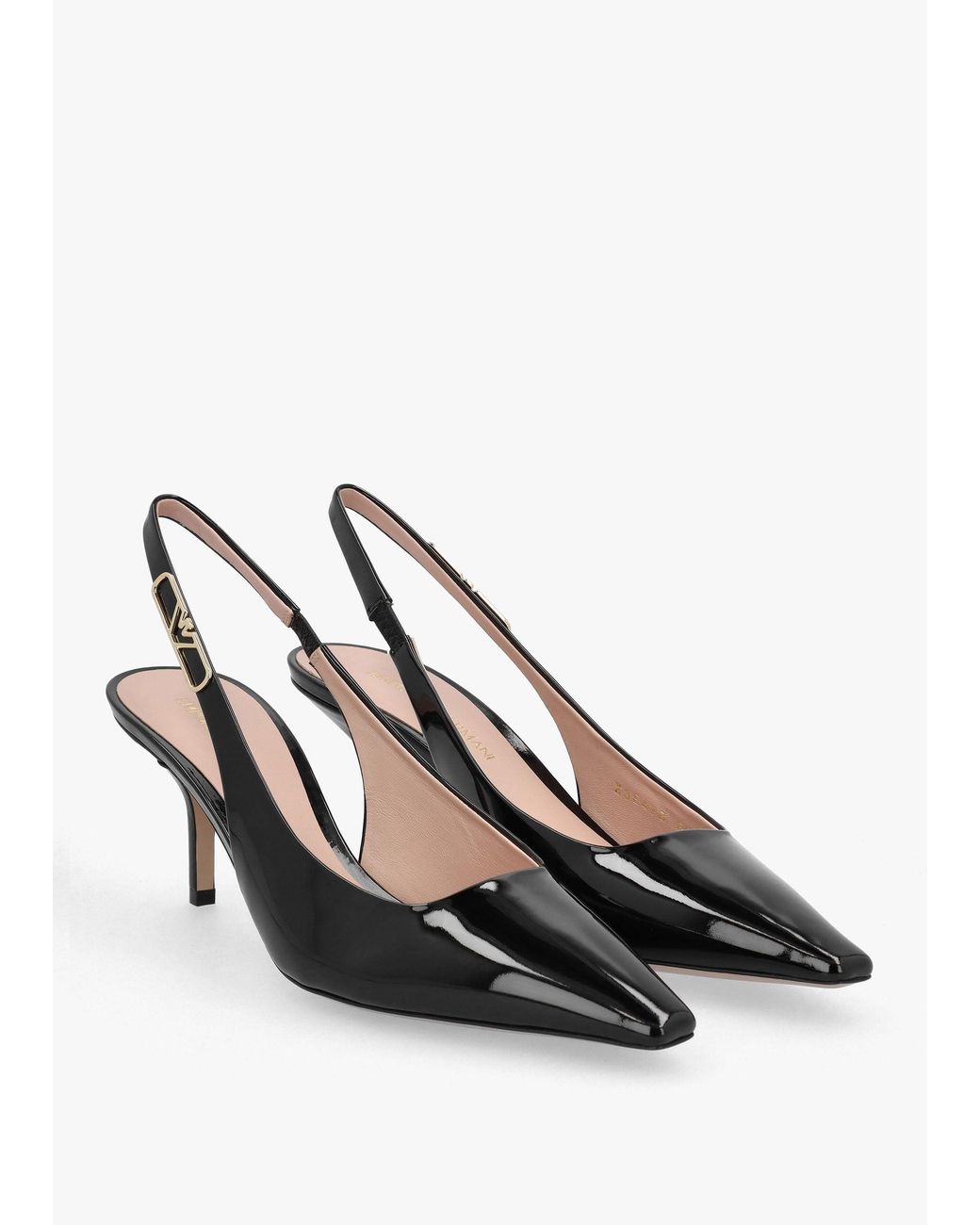 Emporio Armani White Decollete Black Patent Leather Sling Back Heels