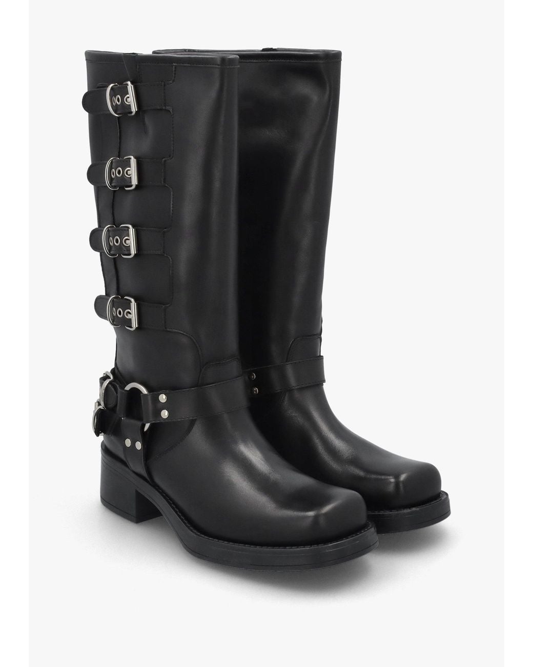Daniel Black Multi Buckle Biker Knee Boots