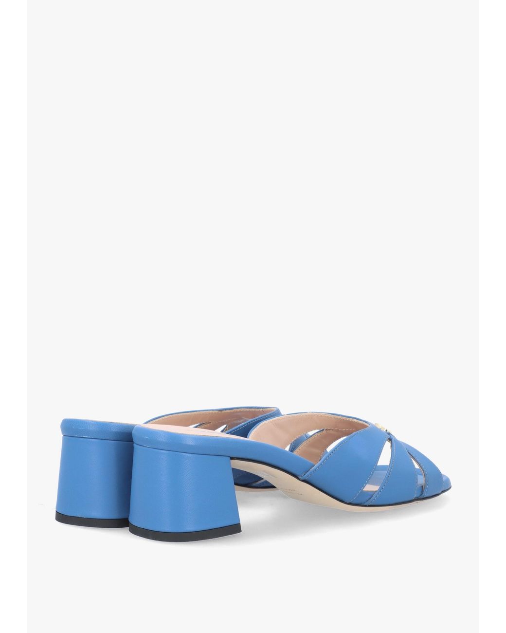 Evaluna Blue Cutaway Mid Heel Mules