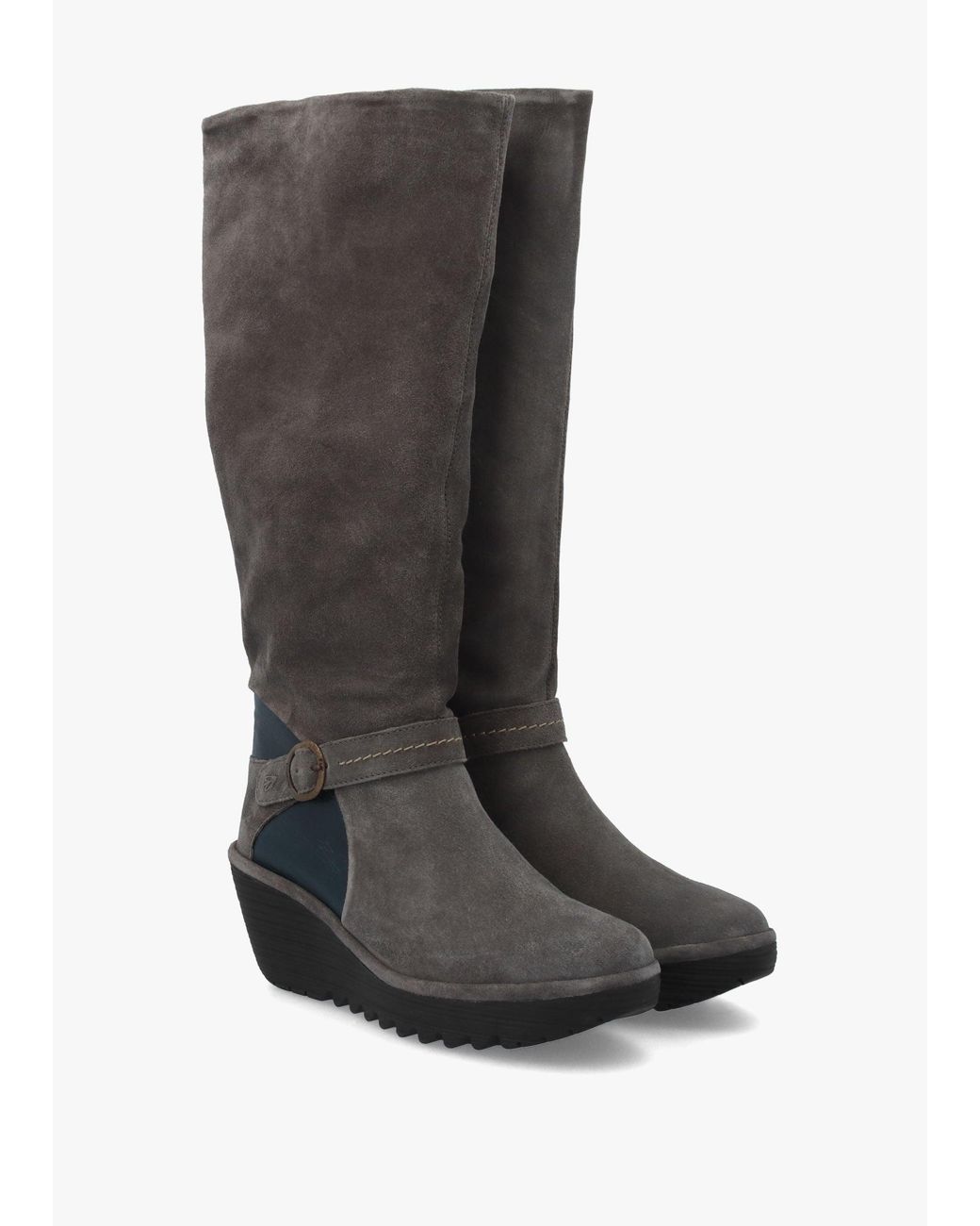 Fly London Black Yavu Wedge Knee Boots