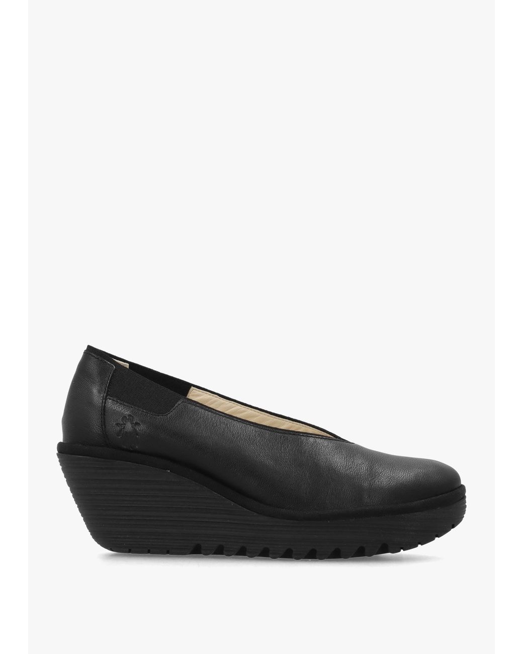 Fly London Black Yoza Wedge Court Shoes