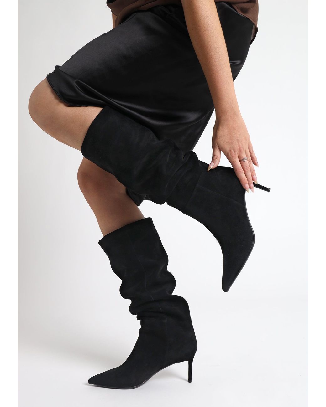 Daniel Black Suched Heeled Knee Boots