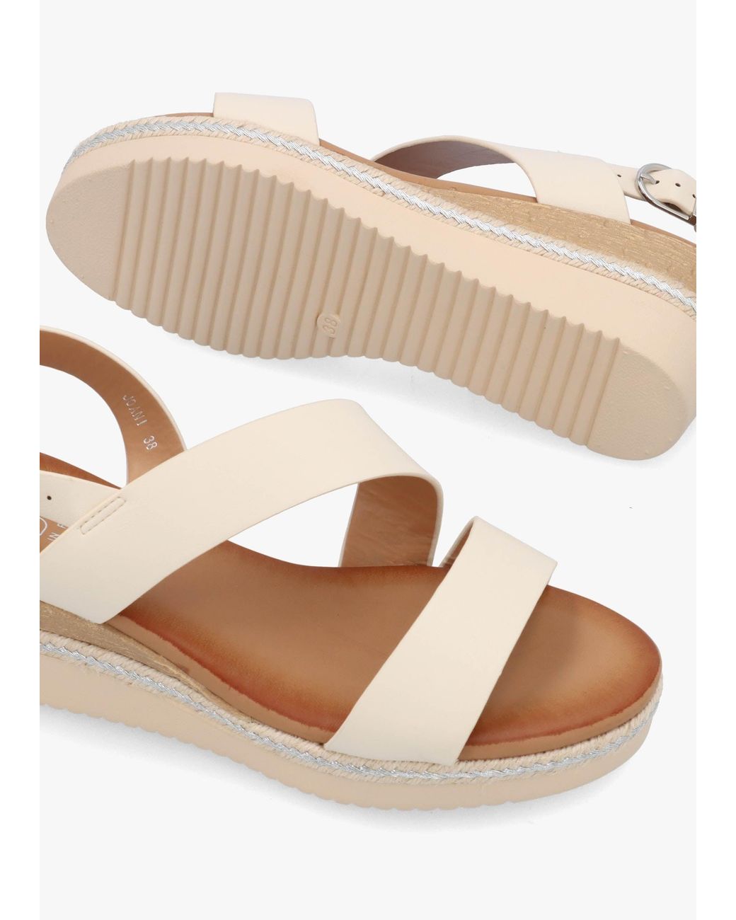 Moda In Pelle White Joani Cream Strappy Low Wedge Sandals