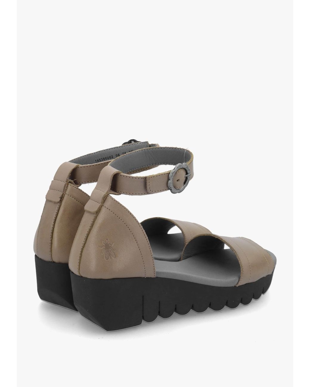 Fly London Multicolor Voik Taupe Leather Low Wedge Sandals