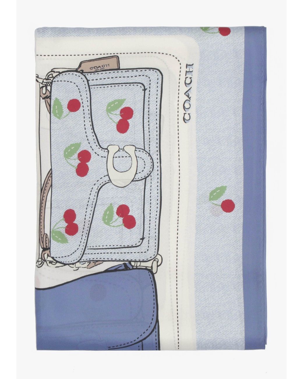 COACH Blue Tabby Cherry Denim Silk Scarf