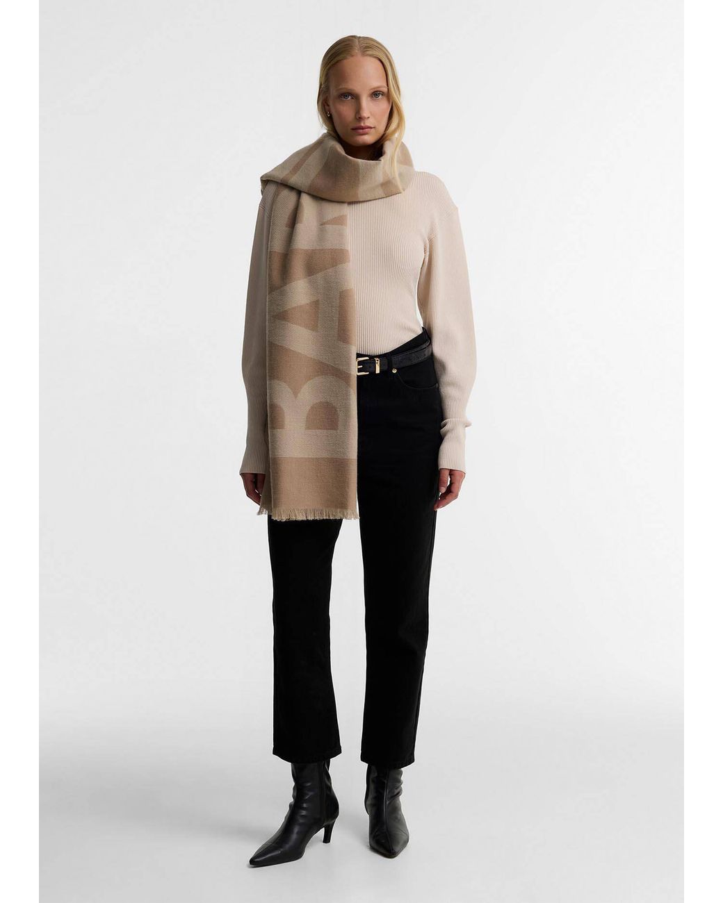 Barbour Natural Milla Camel Logo Wrap Scarf