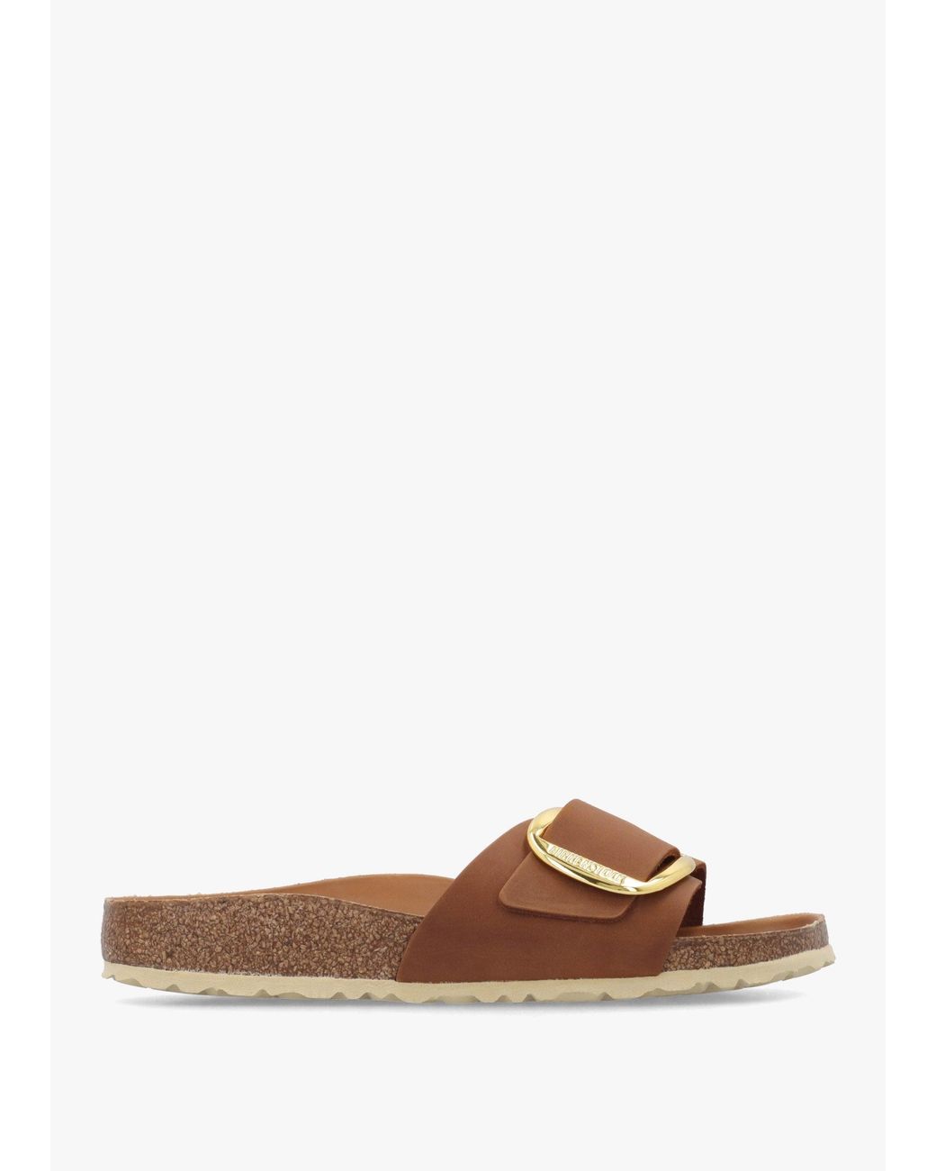 Birkenstock White Madrid Big Buckle Cognac Waxy Leather Mules