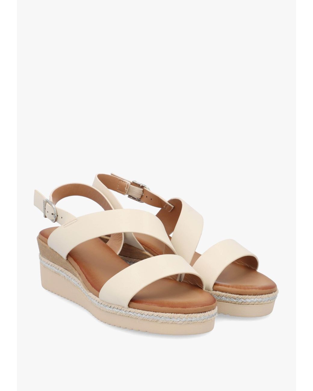 Moda In Pelle White Joani Cream Strappy Low Wedge Sandals
