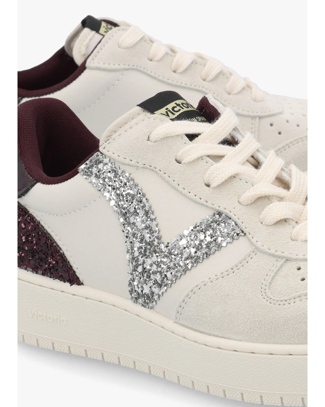 Victoria White Madrid Burgundy Glitter V Logo Trainers