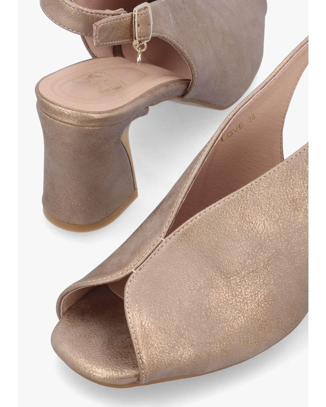 Moda In Pelle Natural Love Taupe Metallic Block Heel Sling Back Sandals