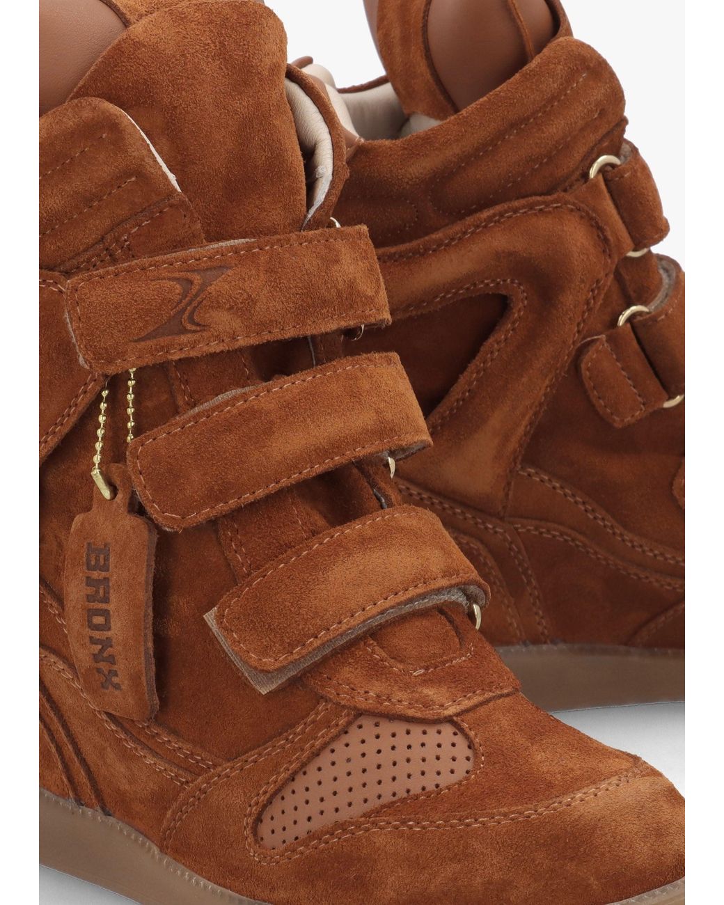 Bronx Brown Jae-Yy Caramel Suede High Top Wedge Trainers