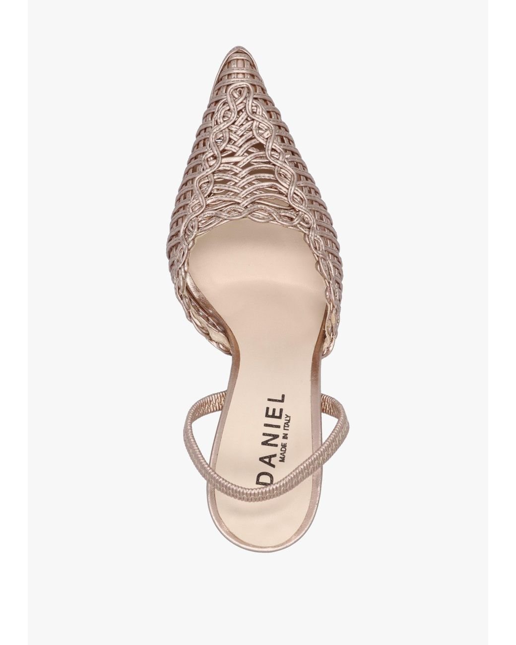 Daniel White Tiffi Rose Gold Metallic Leather Woven Sling Back Court Shoes