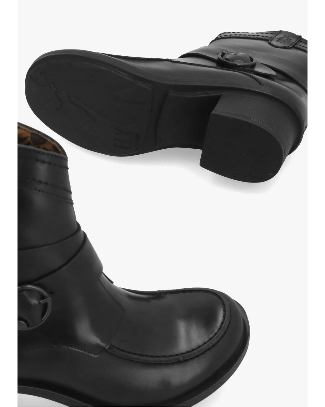 Fly London Black Celk Block Heel Ankle Boots