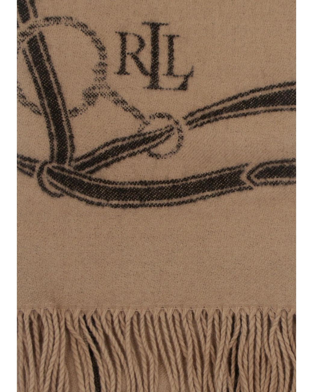 Ralph Lauren Black Belting-Motif & Camel Scarf & Beanie Gift Set