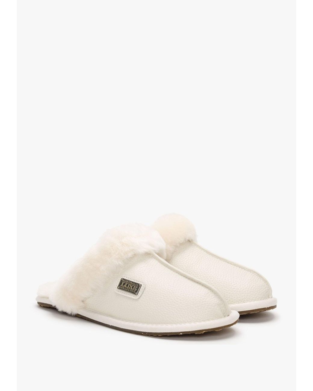 Australia Luxe White Pale Leather Sheepskin Closed Mule Slippers