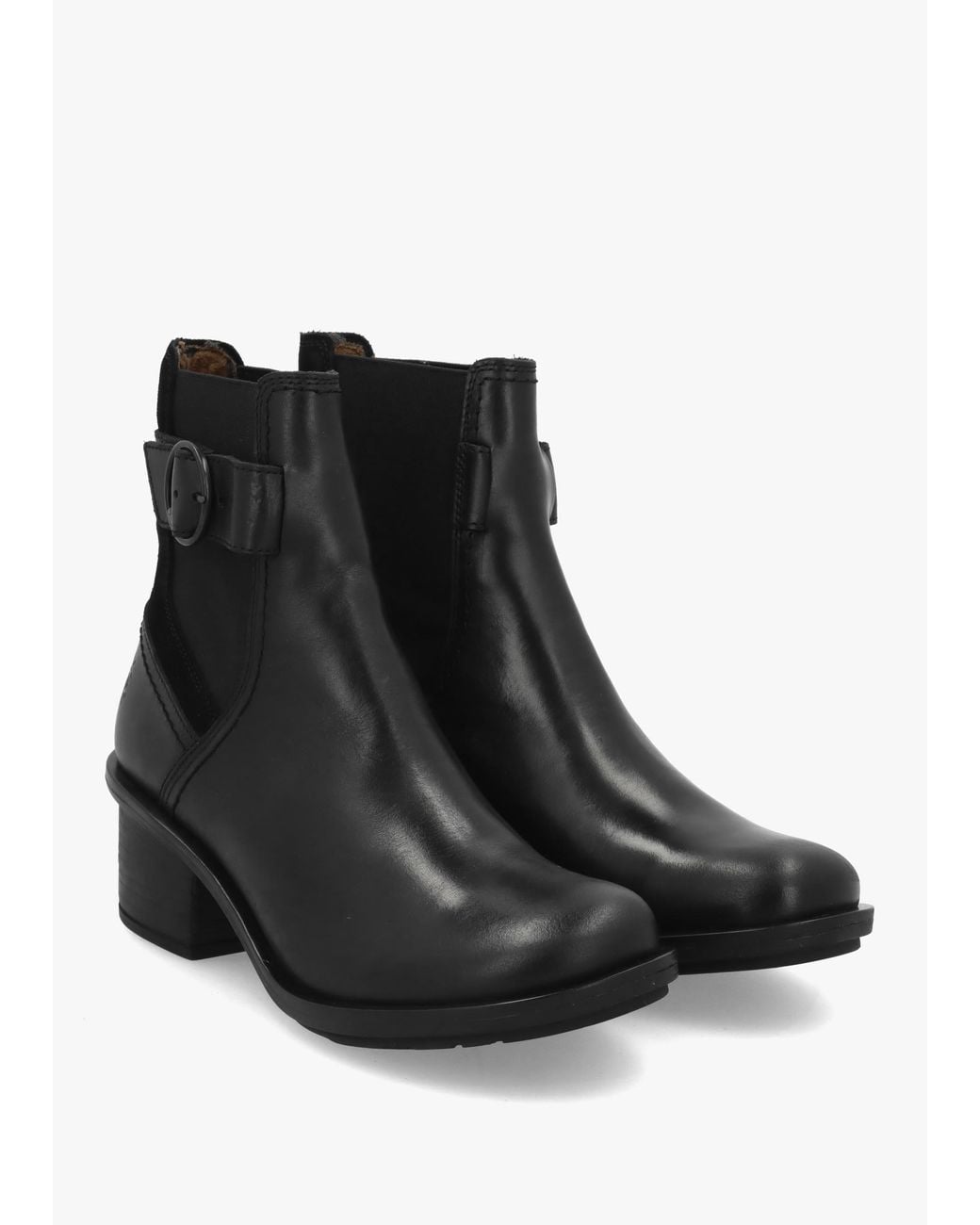 Fly London Black Cach Block Heel Ankle Boots