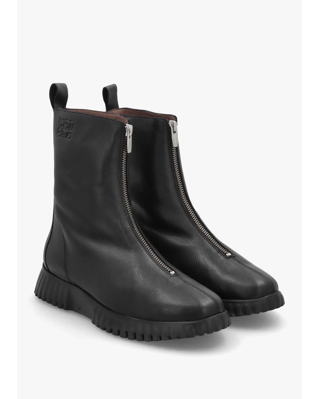 Wonders Black Front Zip Ankle Boots