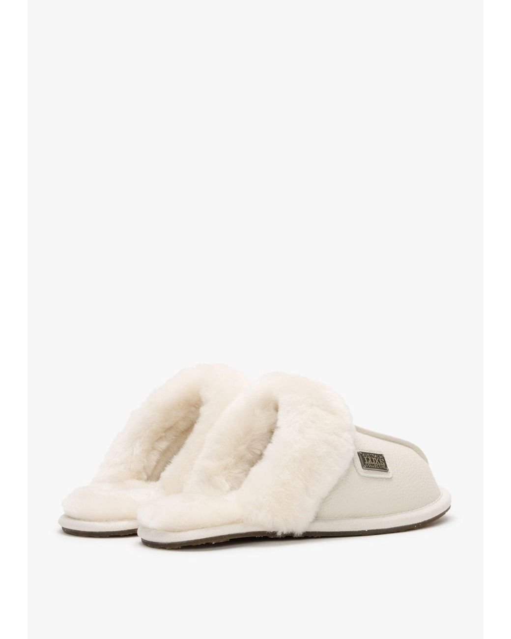 Australia Luxe White Pale Leather Sheepskin Closed Mule Slippers