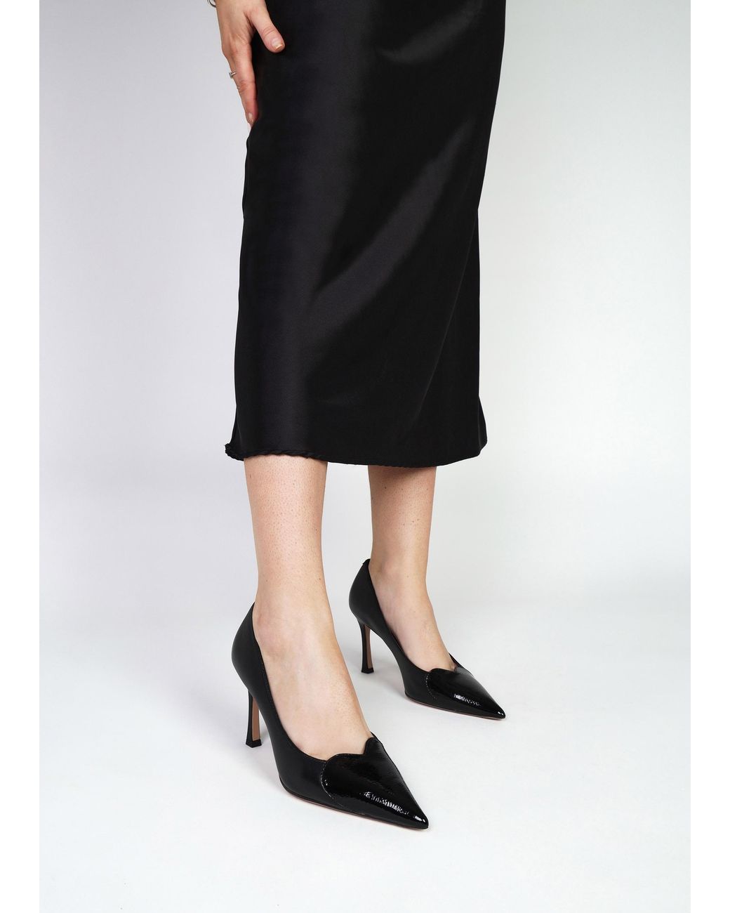 Daniel Elove Black Leather Heart Toe Cap Court Shoes