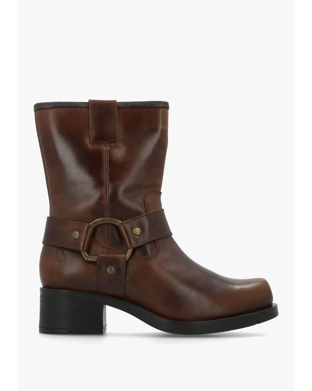 Fly London Brown Reva Mocca Leather Chunky Western Boots