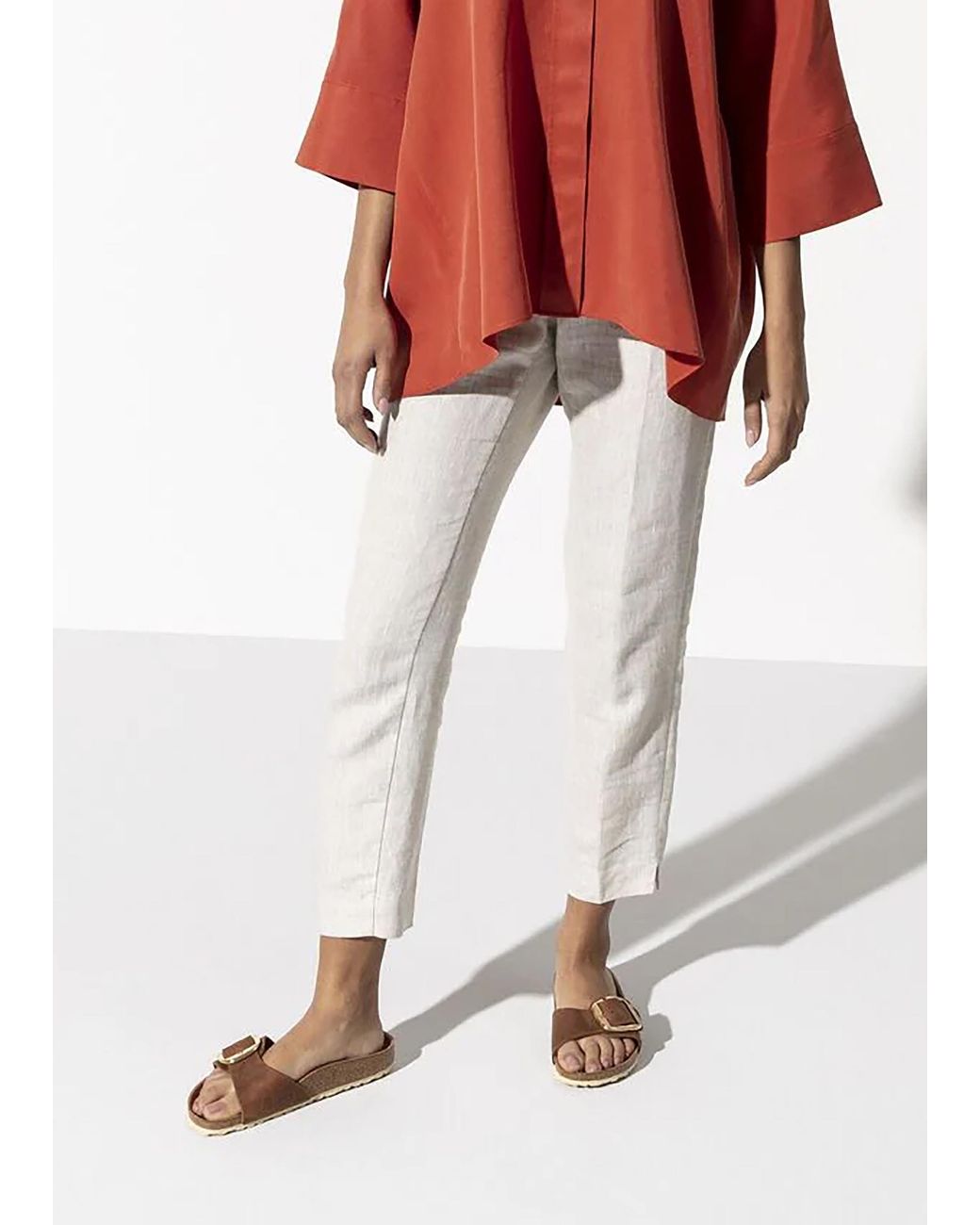 Birkenstock White Madrid Big Buckle Cognac Waxy Leather Mules