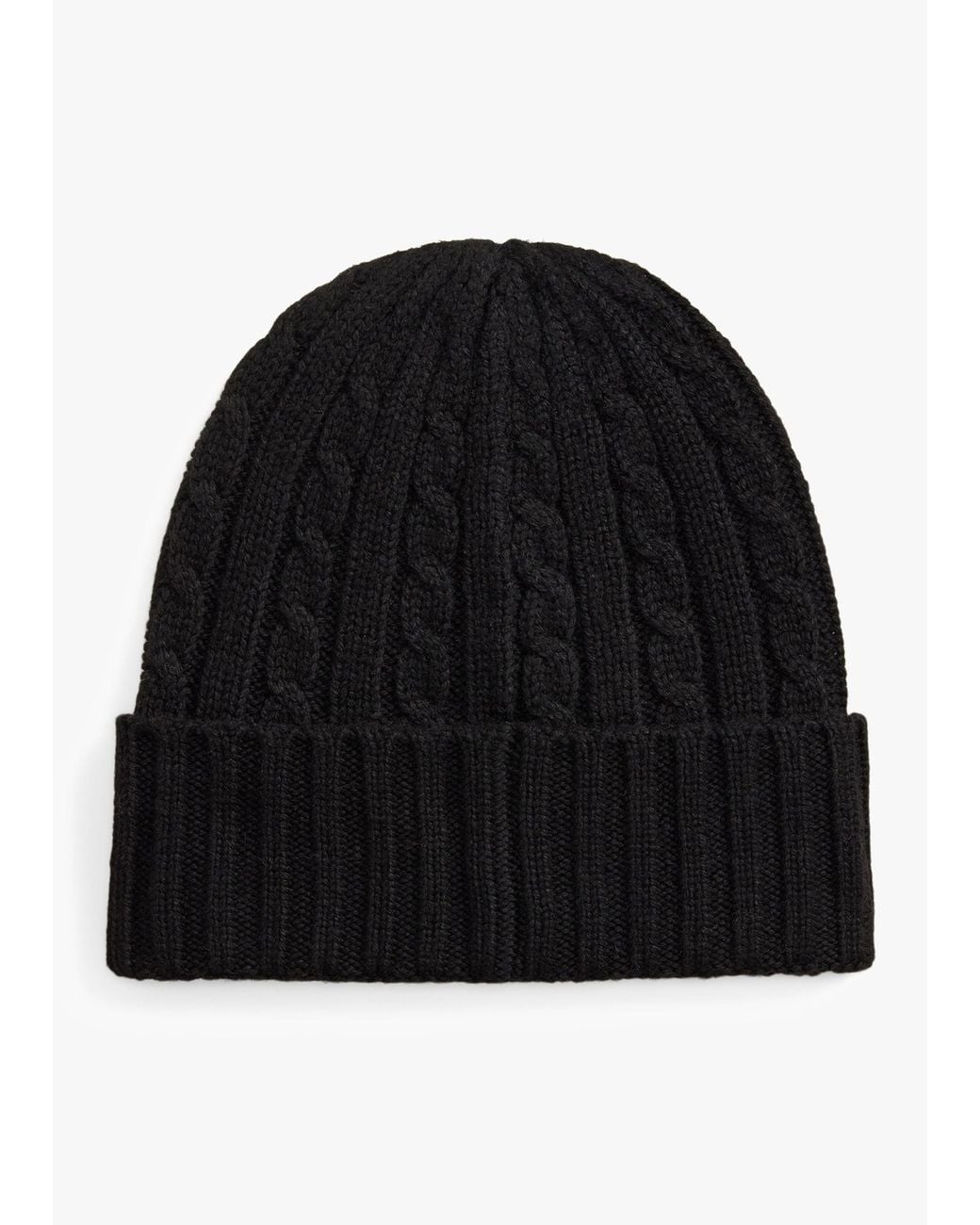 Ralph Lauren Black Embroidered Logo Cable Knit Beanie Hat