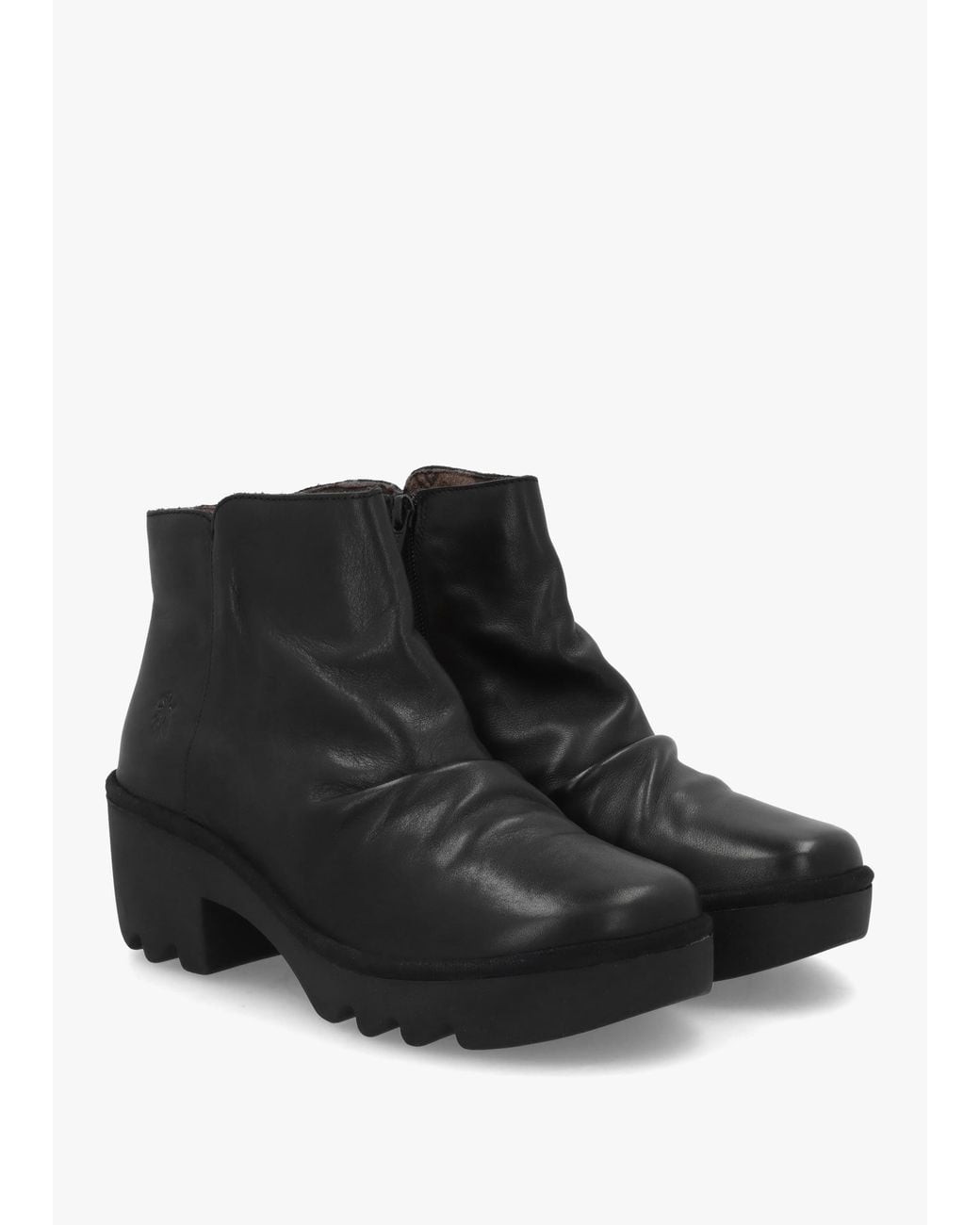 Fly London Black Tulp Rouched Block Heel Ankle Boots