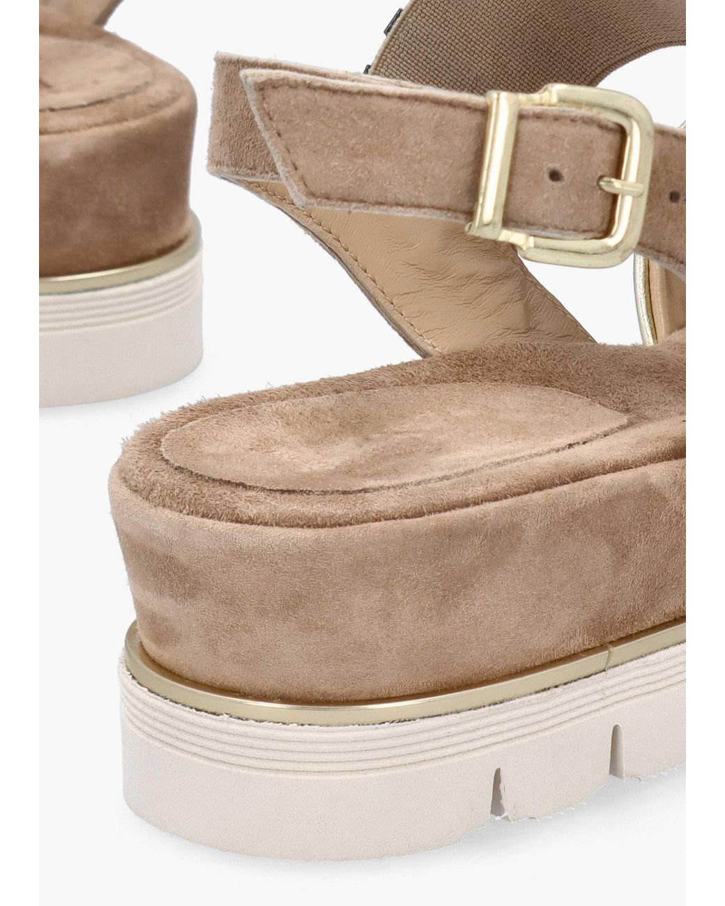 Luca Grossi Natural Suede Metallic Strap Low Wedge Sandals