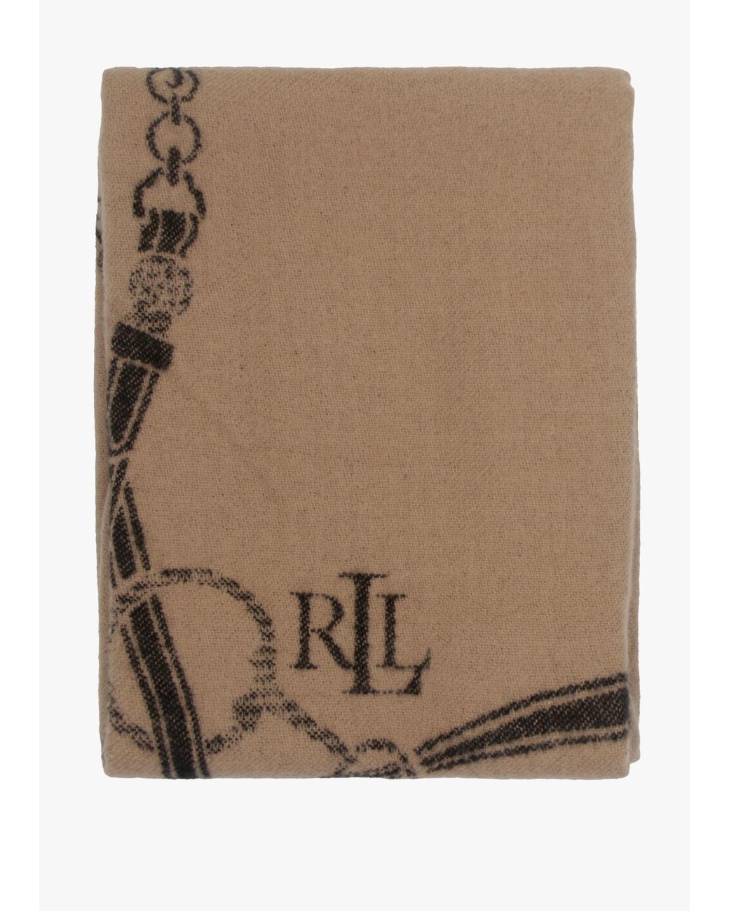 Ralph Lauren Black Belting-Motif & Camel Scarf & Beanie Gift Set