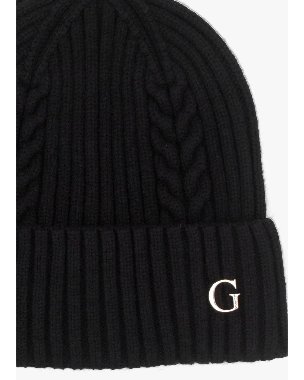 Guess Black Knitted G Logo Beanie Hat