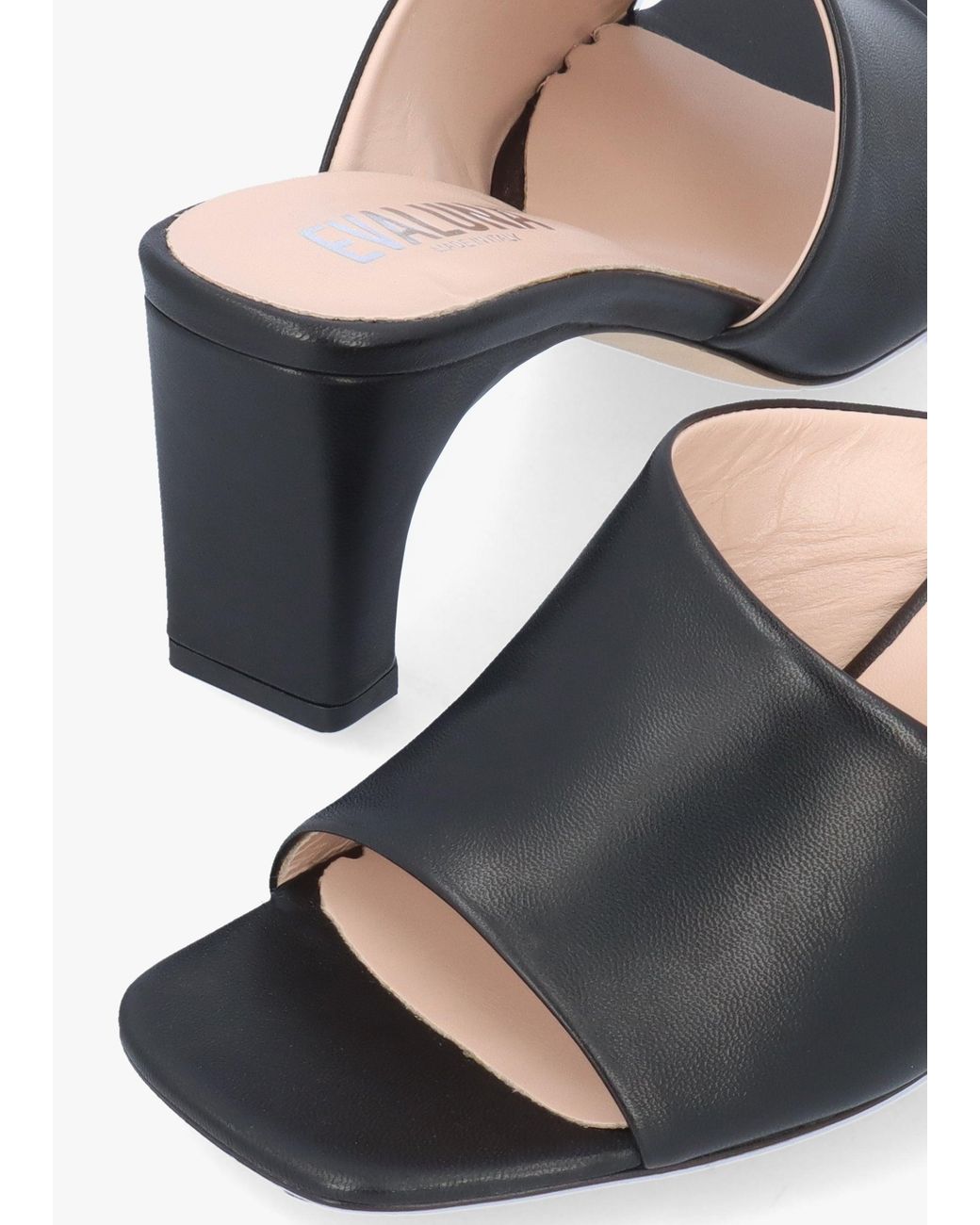 Evaluna White Asymmetric One Strap Heeled Mules