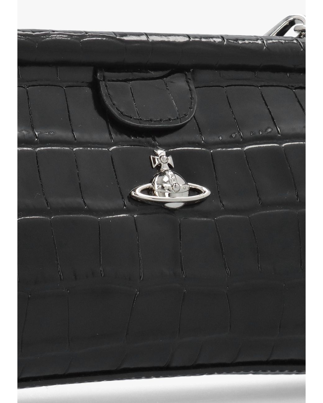 Vivienne Westwood Black Jane Frame Croc Embossed Leather Shoulder Bag Purse