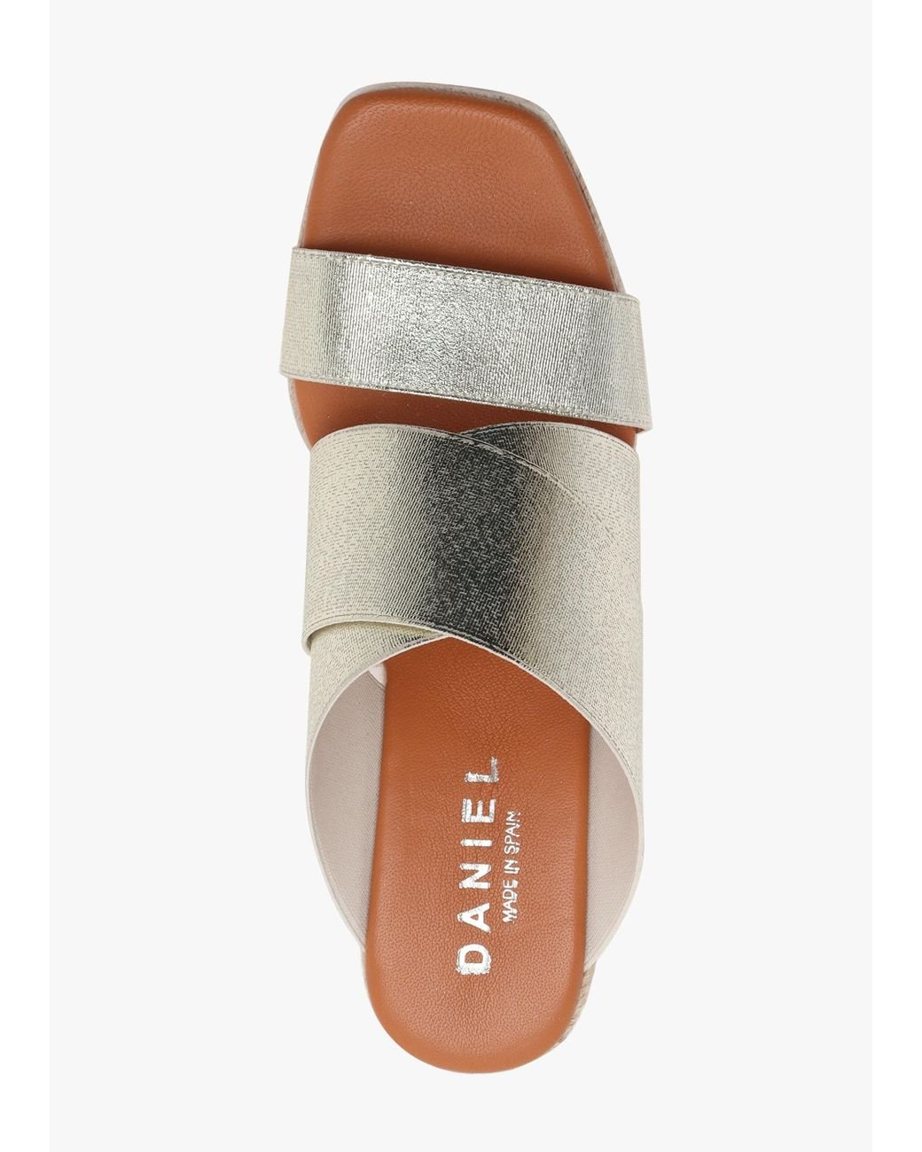 Daniel White Khloe Gold Cross Strap Wedge Espadrille Mules