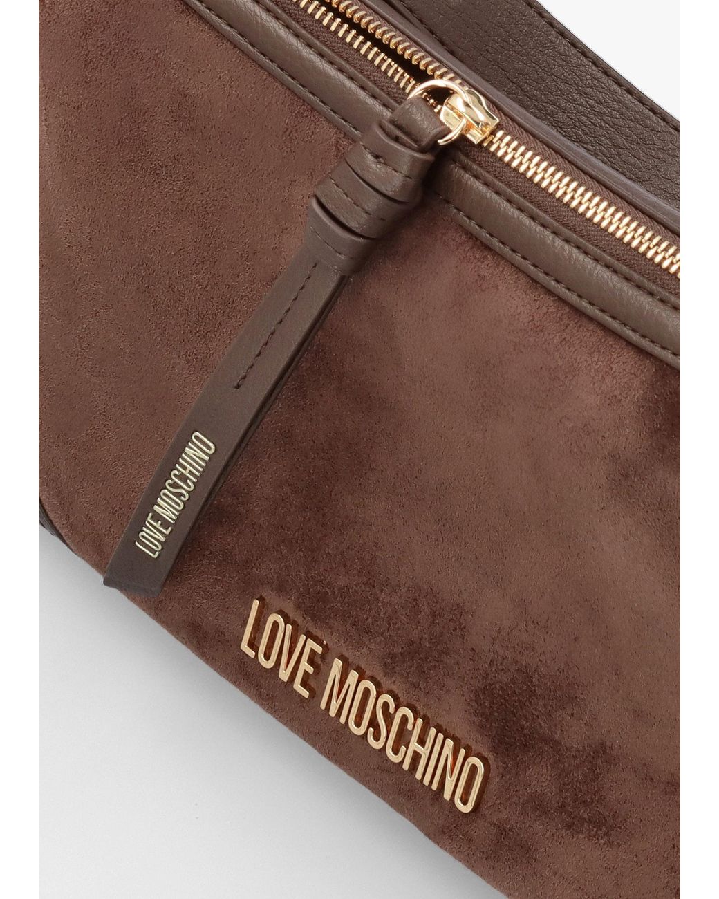 Love Moschino Brown Suedette Top Zip Shoulder Bag
