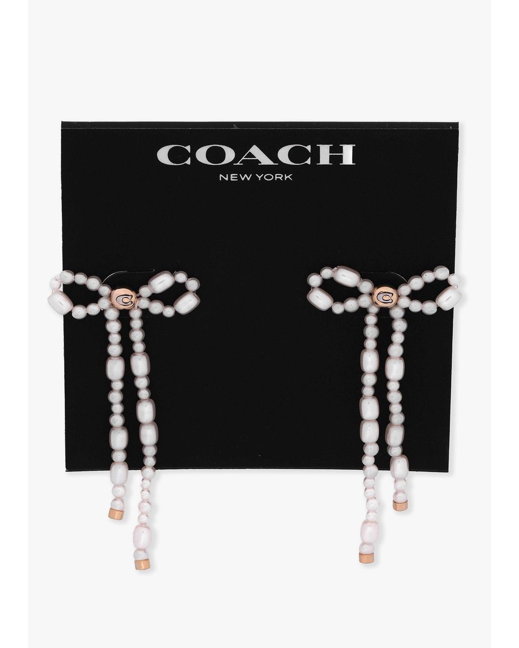 COACH White Pearl Bow Drop Earrings