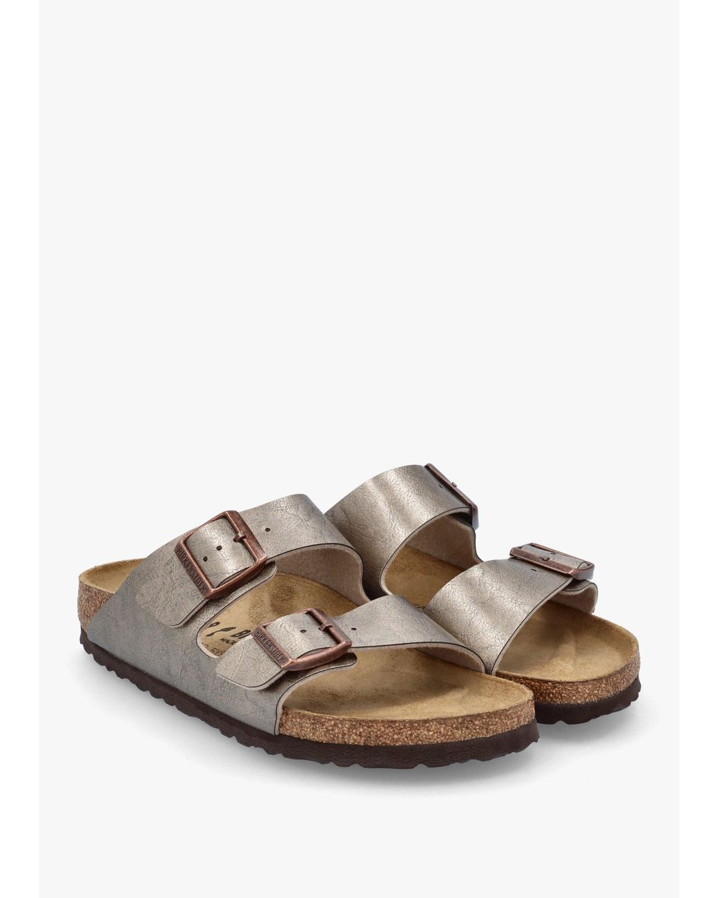 Birkenstock White Arizona Birko-Flor Graceful Taupe Two Bar Mules