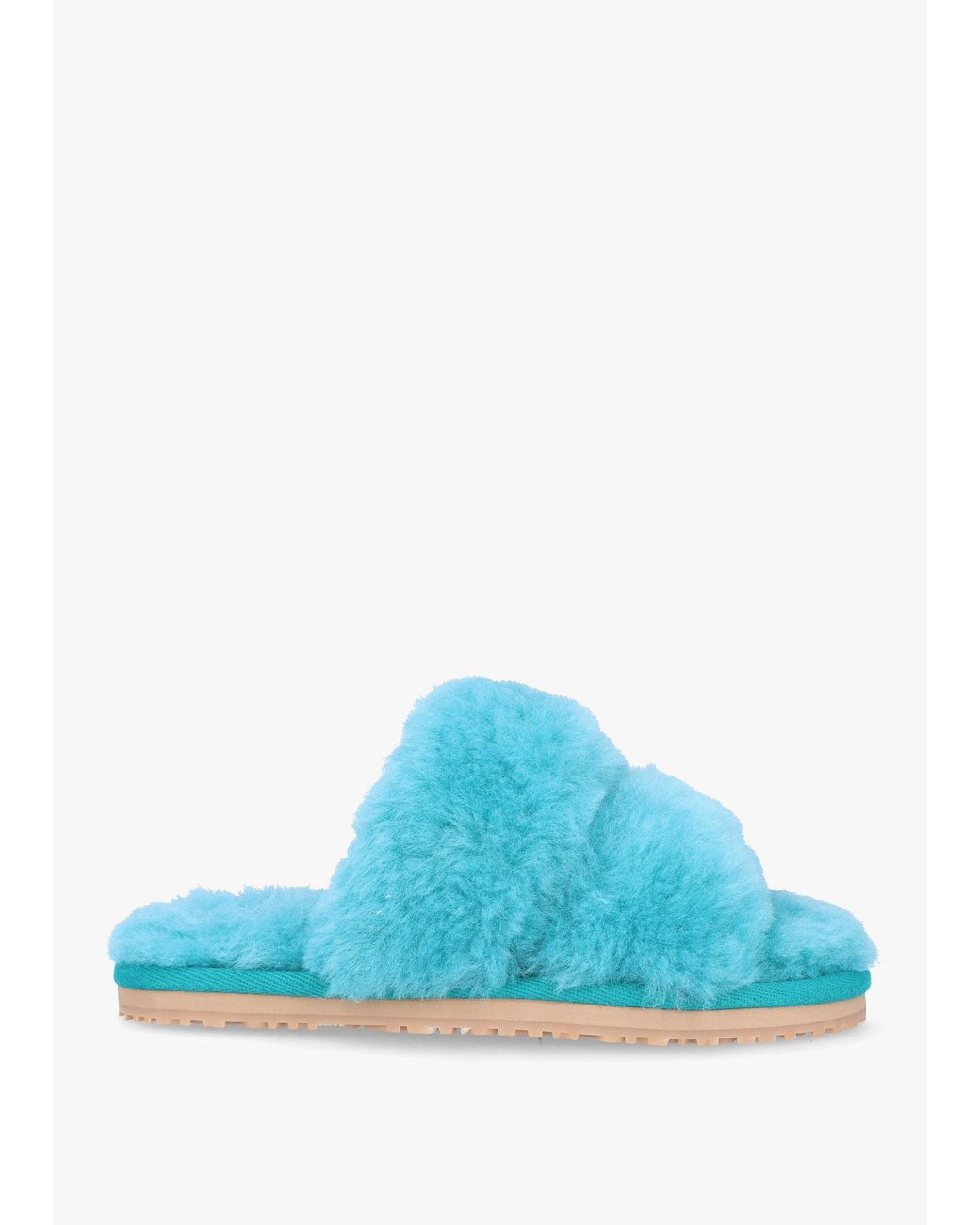 Mou Blue Two Stripes Sheepskin Slippers