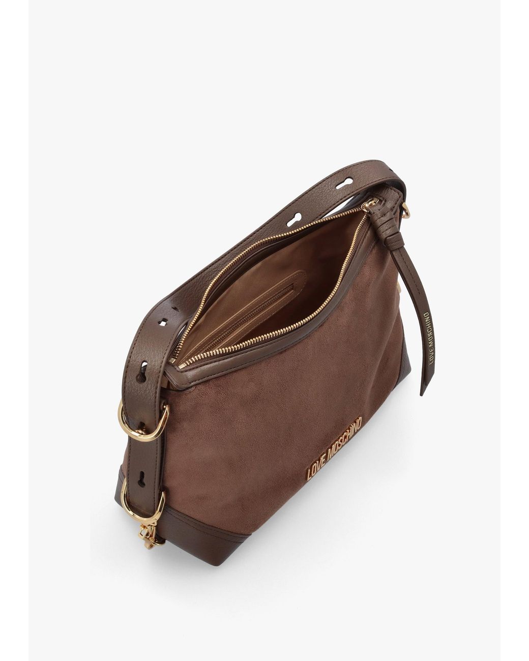 Love Moschino Brown Suedette Top Zip Shoulder Bag