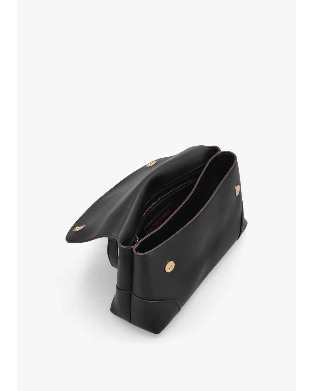 Love Moschino Black Recycled Leather Flapover Shoulder Bag