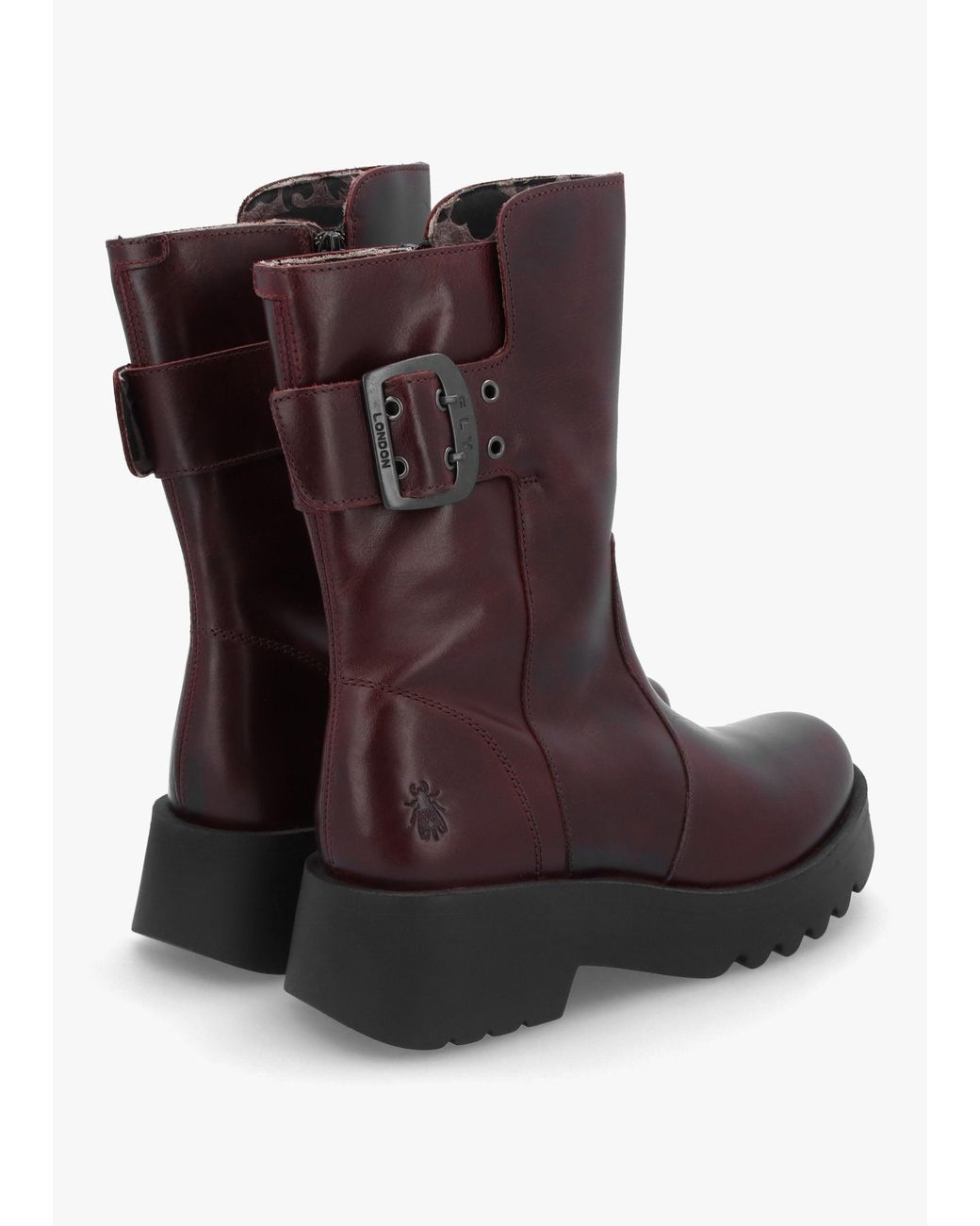 Fly London Brown Mazz Wine Leather Chunky Calf Boots