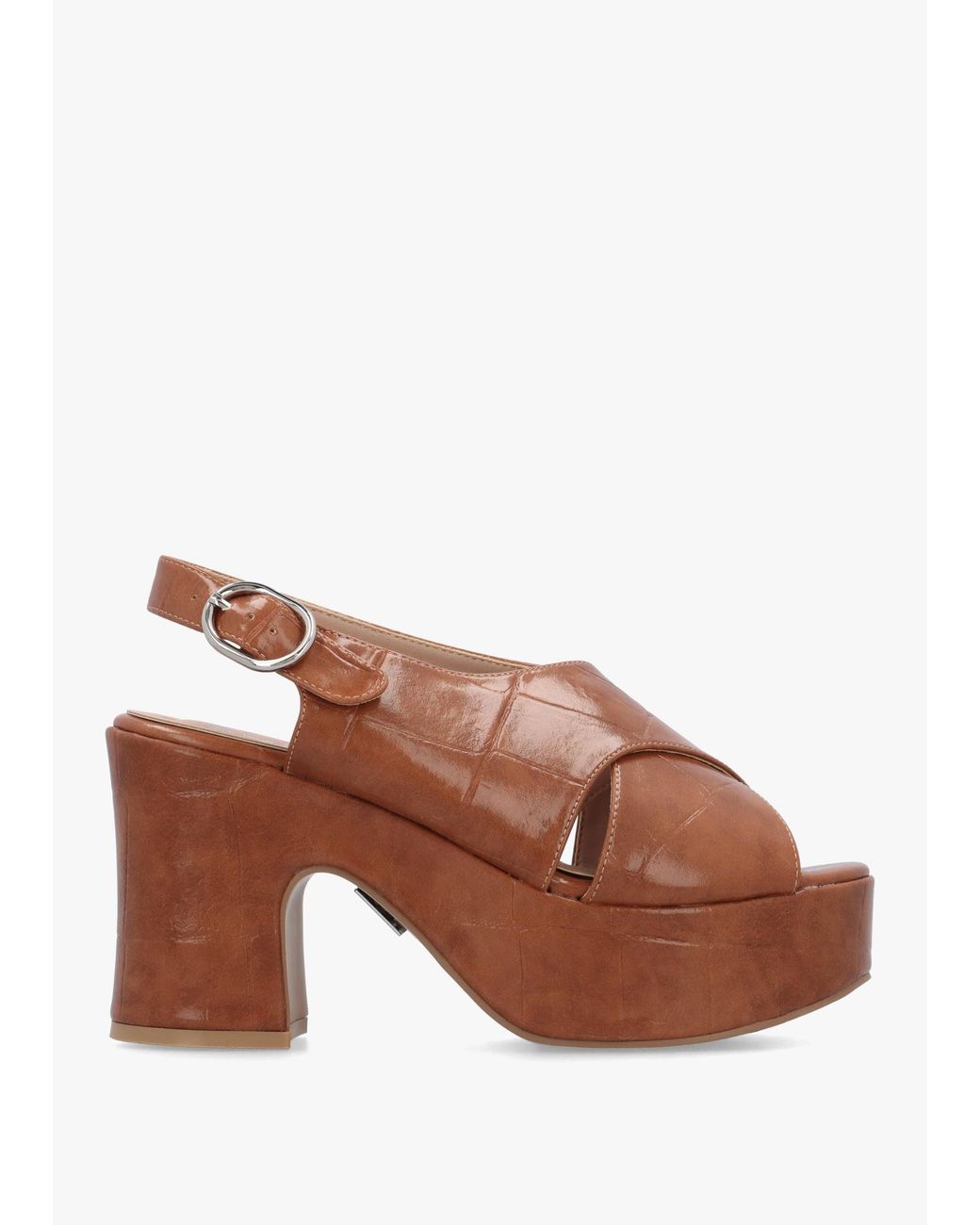 Moda In Pelle Brown Nakara Tan Moc Croc Chunky Platform Heel Sandals