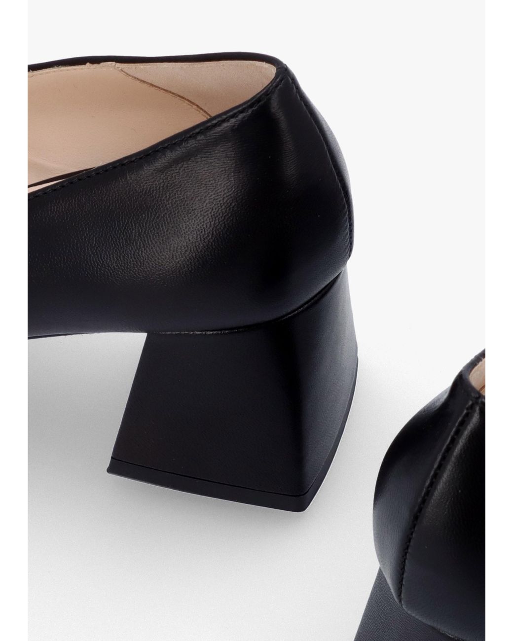 Daniel Multicolor Nessie Black Leather Block Heel Court Shoes