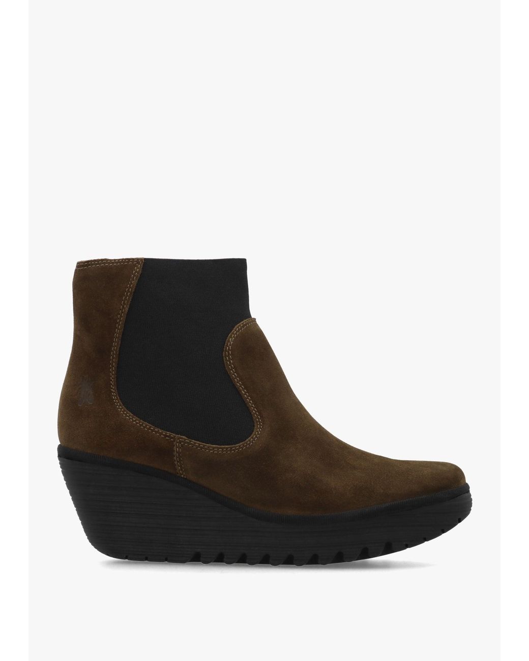 Fly London Black Yade Suede Wedge Chelsea Boots