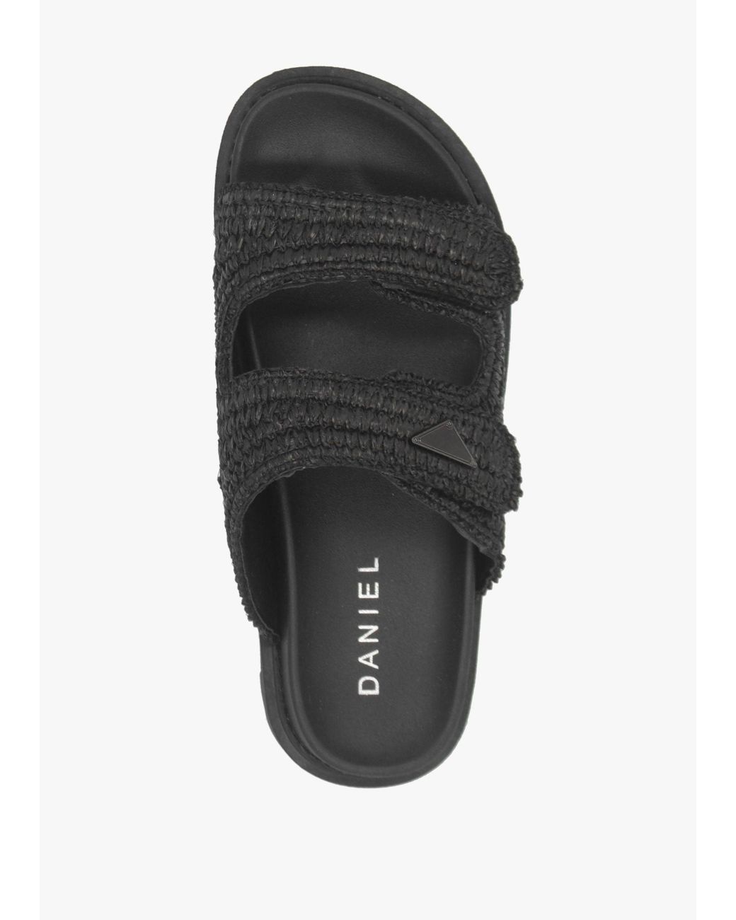 Daniel Black York Woven Straw Two Bar Chunky Mules